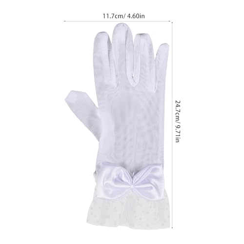 PRETYZOOM 1 Pair White Satin Gloves: Women Lace Gloves Tea Party - Wrist Length Floral Mesh - For Wedding Banquet And Evening Events Dinner Party White2