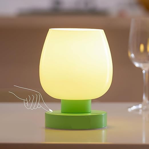 Mahganya Bedsite Dimmable Small Nightstand Lamp for Bedroom, Modern Desk lamp with White Glass Lampshade (Green)