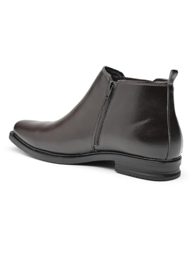 Image of Men's Stylish Vegan Leather Chelsea Boots with Side Zipper & Elastic Panel, Square Toe Ankle Boot (Tan /Black /Brown)
