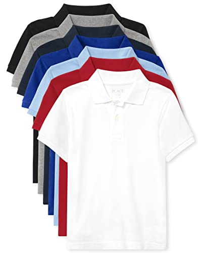 The Childrens Place Boys Multipack Short Sleeve Pique Polos Black/Grey/Nautico/Blue/Brook/Red/White 7-Pack Medium