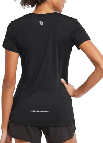 baleaf Women's Short Sleeve Running Workout Shirts Athletic Tops Lightweight Quick Dry Training Yoga Crewneck Black M
