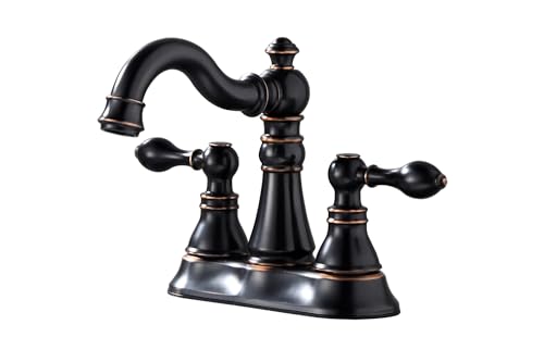 Derengge Two Handle Oil Rubbed Bronze Bathroom Sink Faucet 3 Hole with Pop up Drain Assembly, Classic 4 Inch Centerset Bathroom Lavatory Faucet with 360° Swivel Spout,EW-516-NB