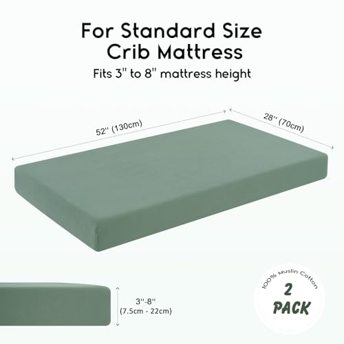 Yoofoss Muslin Crib Sheets For Boys Girls 100% Cotton Fitted Baby Crib Sheet 2 Pack Soft And Breathable For Standard Crib Mattress & Toddler Mattress 52 Inchx28 Inch Leaves&Green thumb #2