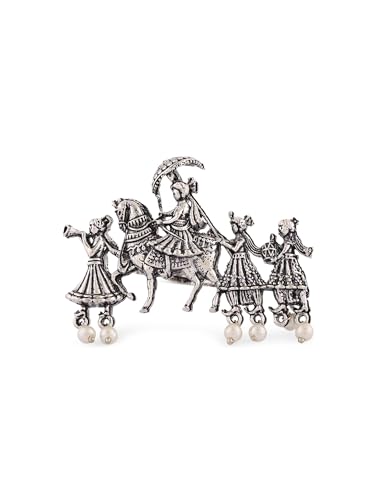 ZAVERI PEARLS Silver Tone Barat Design Antique Oxidised Adjustable Finger Ring For Women-ZPFK16650