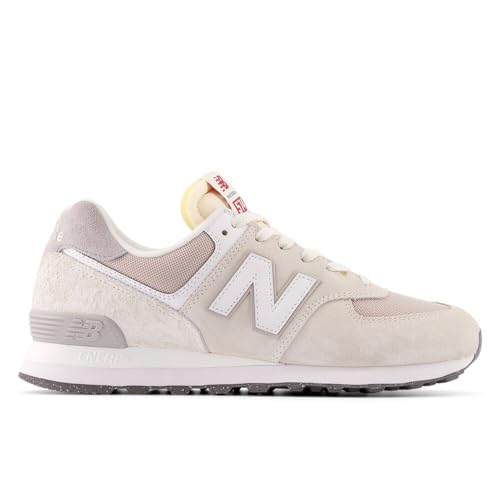 Image of New Balance Unisex 574 V2 70s Racing Sneaker,Sea Salt /Nb 102 White,Men 5.5 / Women 7