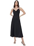 Floerns Women's Spaghetti Strap Cowl Neck Long Slip Satin Silk Midi Dress Black M