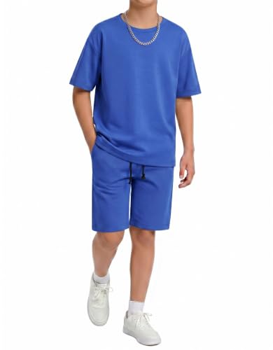Image of Arshiner Boys Drop Shoulder T-Shirt & Drawstring Waist Shorts Summer Casual Outfits (5-12 Years)