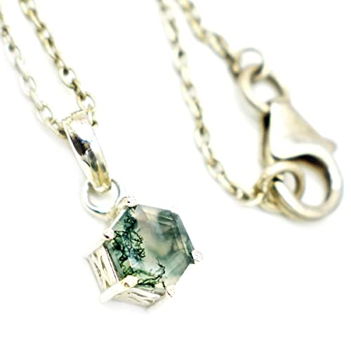 Cut Moss Agate Silver Necklace, Beautiful Green Moss agate Necklace, 925 Silver Necklace, Moss Agate Pendant, Moss Agate Necklace With Chain