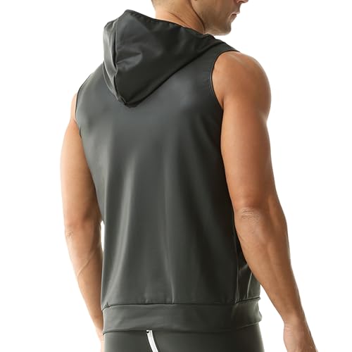 Men's Faux Leather Vest Sleeveless Undershirt Wet Look Round Neck Tank Top Nightwear3