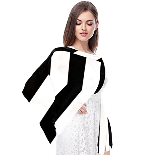 Women's Silky Scarf, Modern Black White Stripes Geometric Chiffon Shawl and Wraps for Evening Party, Weddings4