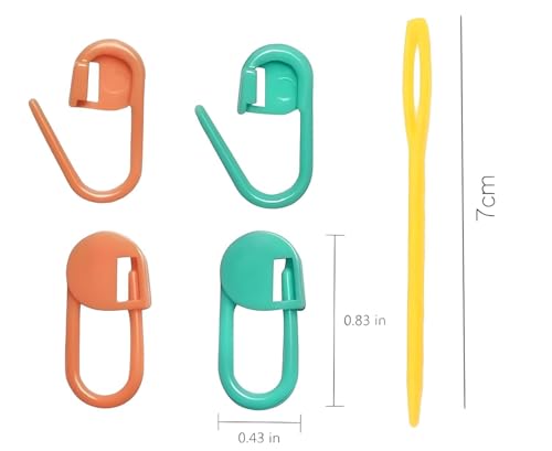 Image of QALAM Kaari Plastic Locking Knitting Crochet Stitch Markers (10 Pcs, Multicolor) + Colourful Large Eye Plastic Sewing Yarn Needles Cross Wool Weave Stitch Crochet Needles (5 pcs)