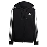 adidas Standard Essentials - Sudadera con capucha de rizo francés de 3 rayas con cierre completa, color negro y blanco,...