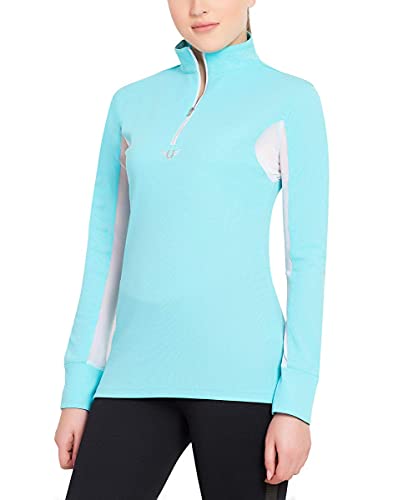 Tuffrider Women's Ventilated Technical Long Sleeve Sport Shirt With Mesh, Aqua, Large #TOP1