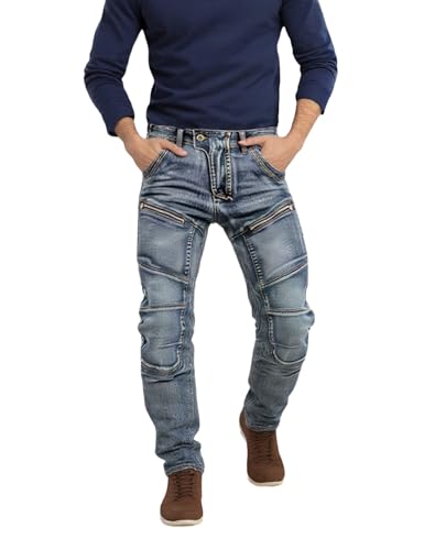 Men's Casual Slim Motorcycle Riding Biker Jeans Pants with Zipper