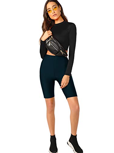 Verdusa Women's Casual Slim Fitted Basic Long Sleeve Solid Crop Tee Top Black S