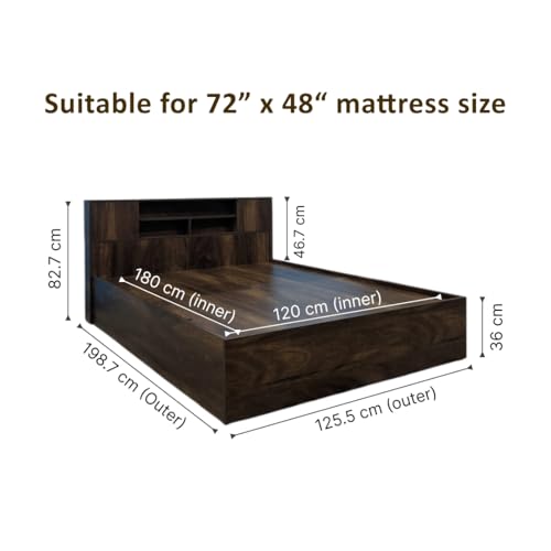Image of Double Bed /Cot with Headboard & Top Cabinet Storage, Splash-Proof, Termite-Proof, Modern Design, 2-Year Warranty (48 * 72)