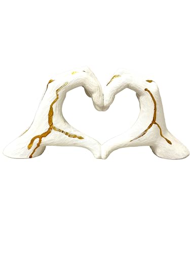Hands Love Gesture Sculpture Antique-Silver Gold Bronze Colour Life-Size 26cm/10'' Expression of Appreciation & LoveValentine's Day I appreciate you I love you Wedding Present (White-Gold)