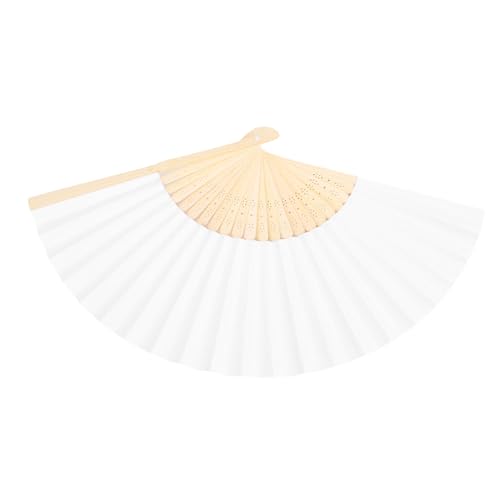 BONKZEBU Abanico de Mano Plegable de bambú, Portátil, Ligero, Blanco, para Pintar Manualidades, Seguro para Niños, 8,27x1,18x0,79 Pulgadas (Blanco)