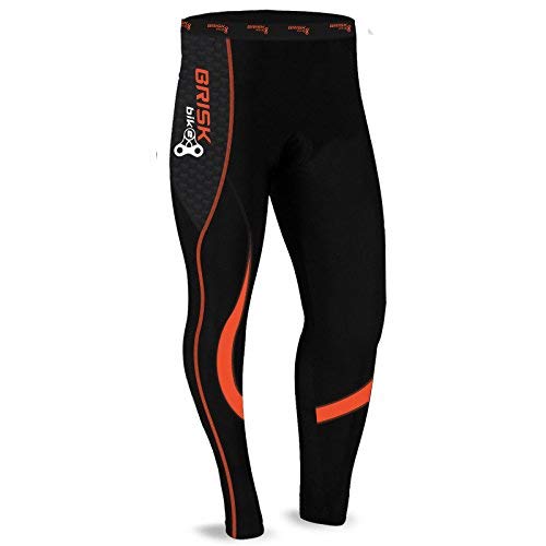 Brisk Bike Mallas térmicas de Ciclismo para Hombre, Pantalones Coolmax Acolchados ? Tela Italiana ? Entrega rápida ? fácil de devolver (Negro/Naranja, pequeño)