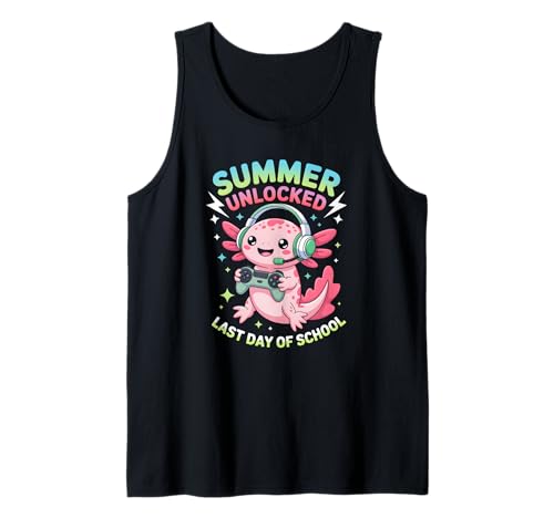 Kawaii Last Day Of School Gamer Axolotl Cute Gaming Tank Top