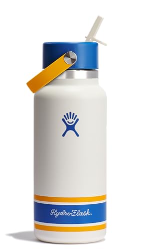 Image of Hydro Flask Water Bottle - Insulated Stainless Steel - Wide Mouth Flex Straw Lid, Non Spill, Leakproof and Refillable in 32 Oz Campus Ivory