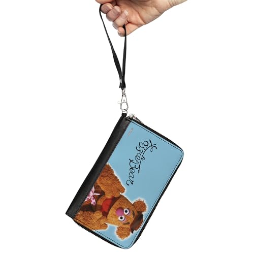 Buckle-Down Disney Wallet, Zip Around, The Muppets Fozzie Bear Portrait and Autograph Blue, Vegan Leather2
