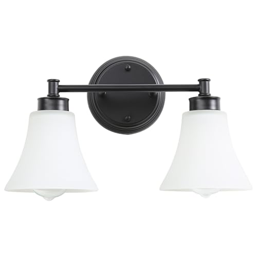 Image of LOUSACE 2 Light Bathroom Vanity Light Matte Black Bathroom Lighting Fixtures Over Mirror with Opal White Frosted Glass, Vintage Traditional Wall Lighting Fixture Vanity Lights