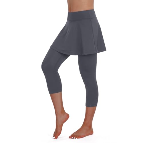 ANIVIVO Skirted Leggings for Women Tennis Skirt with Leggings Capri Golf Athletic Pickleball Clothes with Pockets(Grey L)