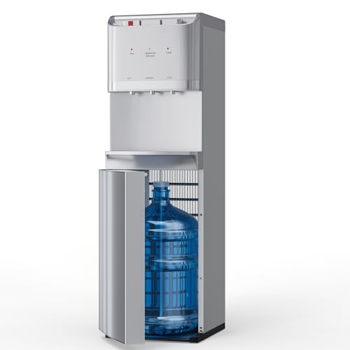 Image of Tehanld Bottom Loading Water Cooler Dispenser for 5 Gallon Bottles,Stainless Steel Water Cooler with 3 Temperature -Hot, Cold & Room,Child Safety Lock,Ideal for Home and Office, Satin Silver