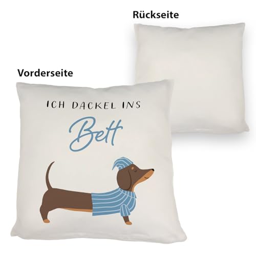 speecheese Dackel mit Pyjama Kissen mit Spruch Ich dackel ins Bett Hund Schlafen Schlafmütze SchlafKissen Relax Schlafanzug Pyjamaparty