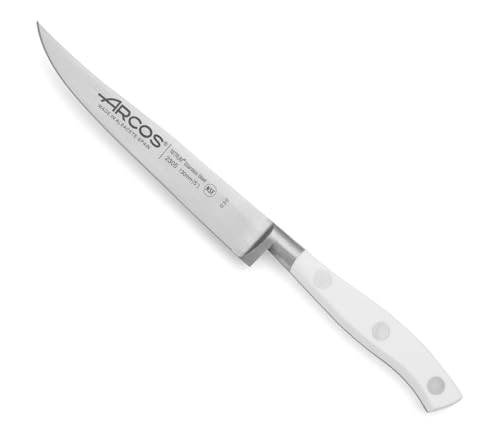 Arcos Cuchillo Carne Forjado 130 mm Acero Inoxidable Nitrum y Hoja 130 mm. 140 gr. Mango Ergonómico Polioximetileno Pom. Hoja Delgada con un Borde Suave. Serie Riviera Blanc. Color Blanco.