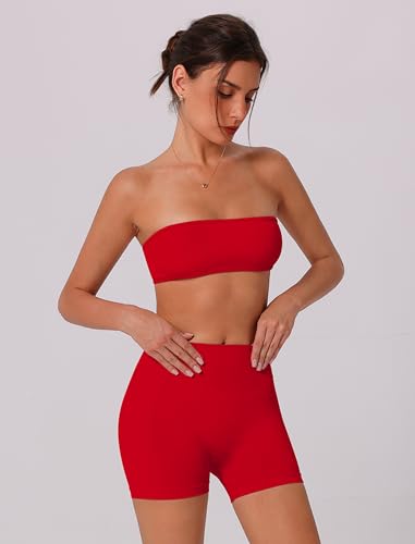 ABOCIW Workout Sets for Women Backless Bandeau Sports Bra Seamless Scunch Butt Lifting High Waist Biker Shorts Gym Set4