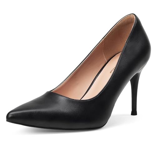 GENSHUO Escarpins à Talons Hauts pour Femme Bout Fermé Talons Aiguilles de 8 cm Chaussures de Soirée, Noir Mat, 40 EU