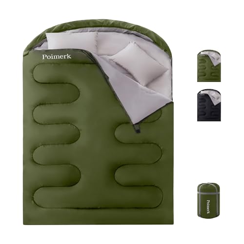 Poimerk Double Sleeping Bags for Adults Camping with 2 Pillows Queen Size