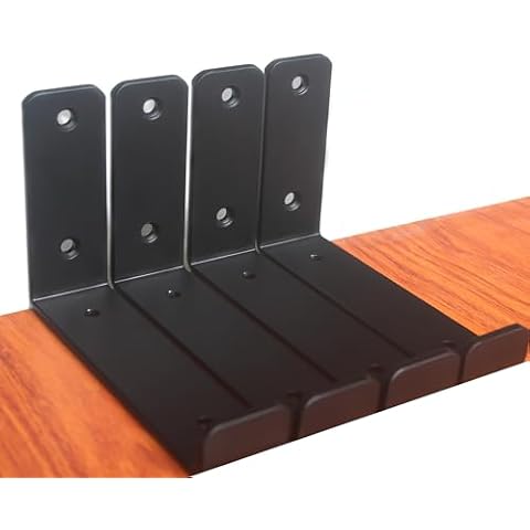 10 Pack - 5.5" L x 4" H x 1.5" W J Lip Shelf Brackets Rustic Farmhouse Iron Wall Floating Shelf Bracket Metal Shelf Bracket Industrial Shelf Supports with Screws Black Cover