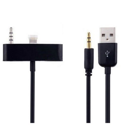 Arteck 3.5mm 8 Pin to USB Aux Car Charger Audio Cable Adapter For iPhone 5 5S 5C (Black)