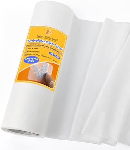 New brothread Soft & Cozy Embroidery Stitch Cover 12" x 10 Yd Fusible Light Weight Stabilizer Covering Scratchy Stitches - White