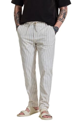 Image of SNITCH Men Casual Trousers | Slim Fit Vertical Stripes | Polyester Blend, Smooth Texture, Turned-Up Cuffs | Perfect for Casual & College Wear