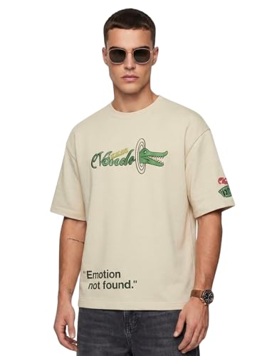 Image of Veirdo Men's Oversized T-Shirt | 240 GSM | Pure Cotton | Drop Shoulder | Round Neck | Half Sleeve Graphic Puff Print | Summer Casual Streetwear Loose Fit Tee