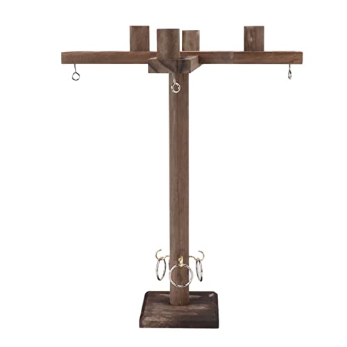 Nachukan Fast Paced Wooden Hook and Rings Tossing Game - Table Top Hook Battle Game with 4 Hooks for Party and Bar, Interactive Throwing Game