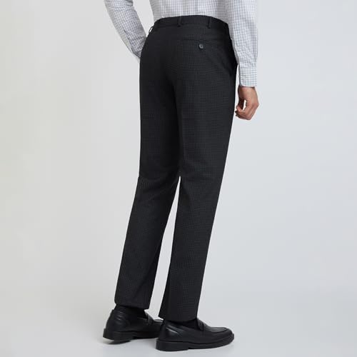 Image of Park Avenue Men Regular Fit Checks Pattern Poly Viscose Blend Flat Front Formal Trouser