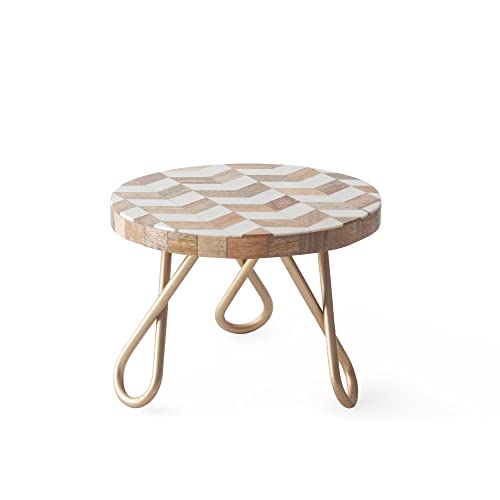 Image of CASADECOR Zic-Zac Wood & Metal Pizza Cake Stand Pack of 1 (Multi, Diameter-8 Inch)