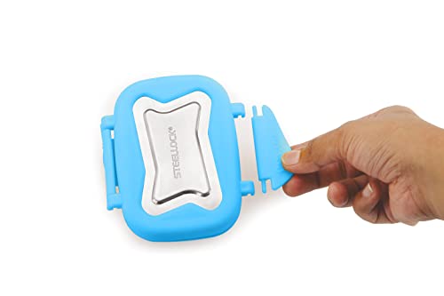 Image of STEELLOCK Smart Stainless Steel Tiffin Lunch Box 2pc Set - Airtight Leakproof Rectangle Boxes with Steel Lids - Blue - 170ml Each - Ideal for Kids & Adults, School & Office