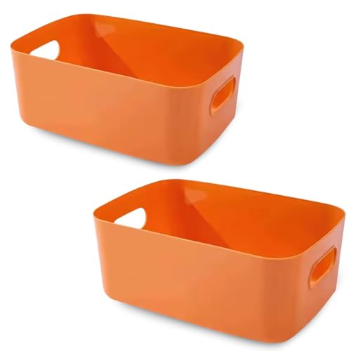 COVRA 2-Pack Plastic Storage Bins Small Storage Baskets Organizers for Home & Office 9.6 x 6.3 x 4.7 Inches (Orange)