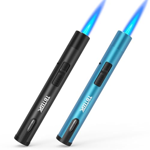 TBTeek 2 Pack Torch Lighters, Refillable Butane Lighter with Safety Lock & Continuous Flame, Visible Fuel Window, Adjuatable Jet Flame Lighter for Candle, BBQ, Fireplaces (Butane Not Included)