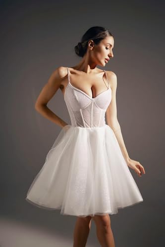 Women's Short Tulle Wedding Dress for Bride Vintage Mini Spaghetti Straps Wedding Dresses for Women4