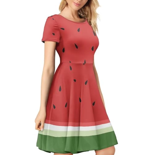 Image of POLERO Sunflower Dress for Women Floral Summer Dresses Short Sleeve Casual Sundresses Midi Dresses