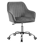 SONGMICS Office Chair, Swivel Chair, Makeup Vanity Chair, Velvet Surface, Foam Padding, Adjustable Height, for Home Office, Study, Bedroom, Slate Grey OBG012G11