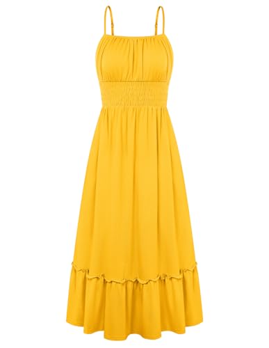 Image of GRACE KARIN Women's Summer Maxi Dress 2026,Smocked Ruched Bust Sundress with Adjustable Straps & Pockets-Beach Vacation Dress