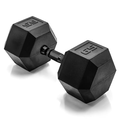 Image of CAP Rubber Coated Dumbbell Weights, Free Weights for Home Gym Strength Training, Anti-Roll Hex Dumbbells with Black, Chrome & Comfort Grip Handles, Singles